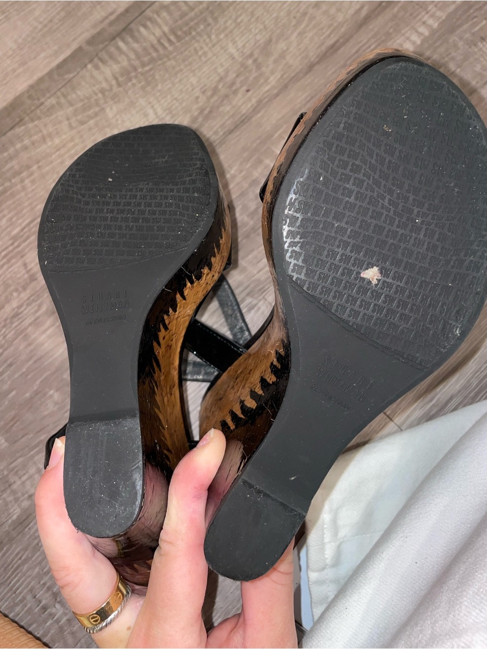 Stuart Weitzman Black Patent Cork Platform Wedge Sandals - Picture 5 of 9
